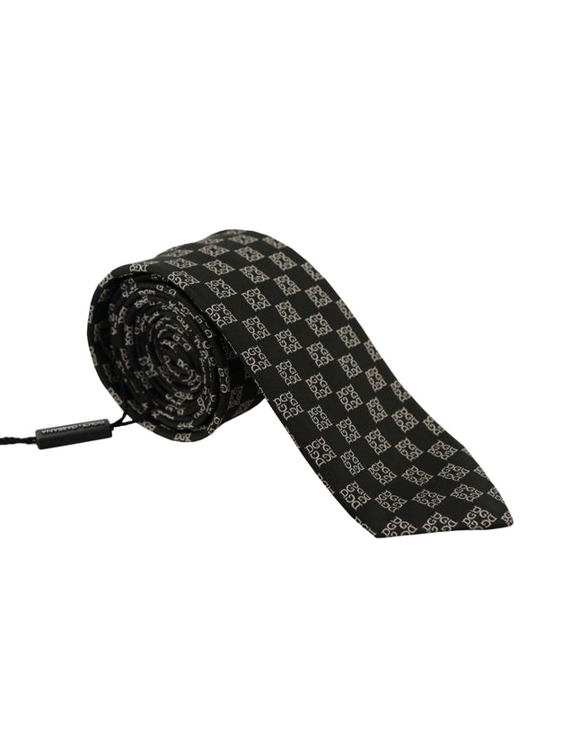 Dolce & Gabbana Black DG Logo Pattern 100% Silk Accessory Necktie - Ellie Belle