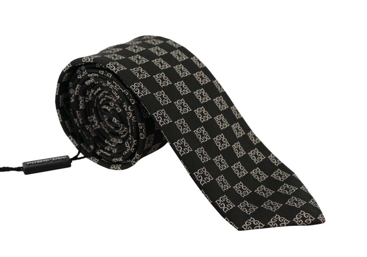 Dolce & Gabbana Black DG Logo Pattern 100% Silk Accessory Necktie - Ellie Belle