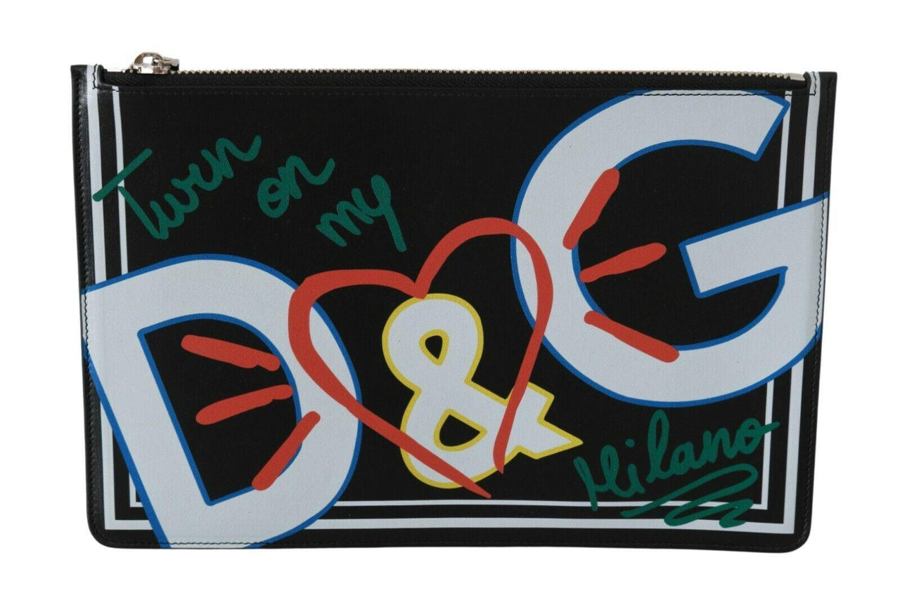 Dolce & Gabbana Black DG Print Mens Zipper Coin Purse Leather Wallet - Ellie Belle