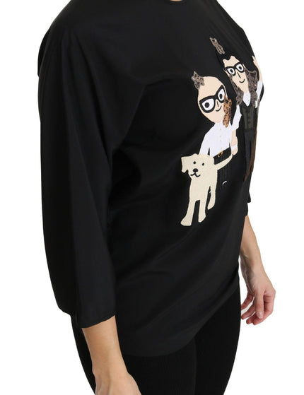 Dolce & Gabbana Black #dgfamily Top T-shirt Silk Blouse - Ellie Belle
