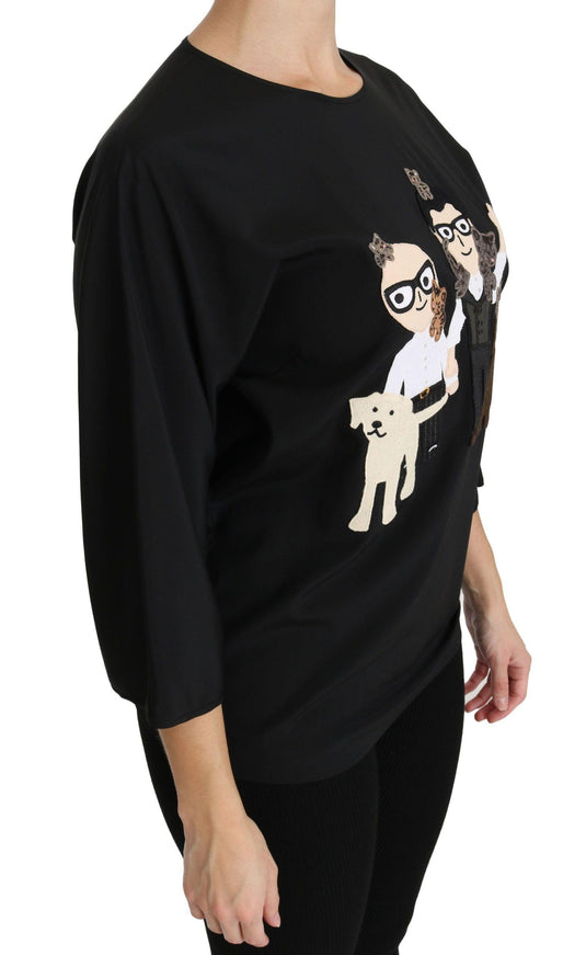 Dolce & Gabbana Black #dgfamily Top T-shirt Silk Blouse