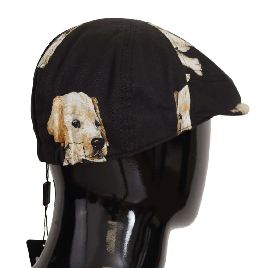 Dolce & Gabbana Black Dog Print Newsboy Men Capello Cotton Hat - Ellie Belle