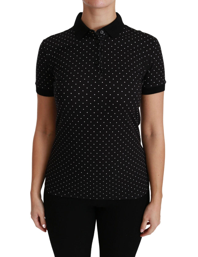 Dolce & Gabbana Black Dotted Collared Polo Shirt Cotton Top - Ellie Belle