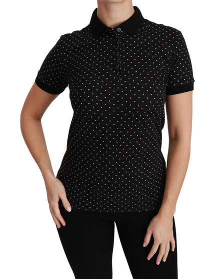 Dolce & Gabbana Black Dotted Collared Polo Shirt Cotton Top - Ellie Belle