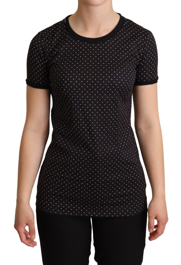 Dolce & Gabbana Black Dotted Crewneck Cotton T-shirt - Ellie Belle