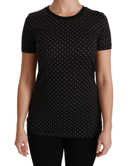 Dolce & Gabbana Black Dotted Crewneck Cotton Top T-shirt - Ellie Belle