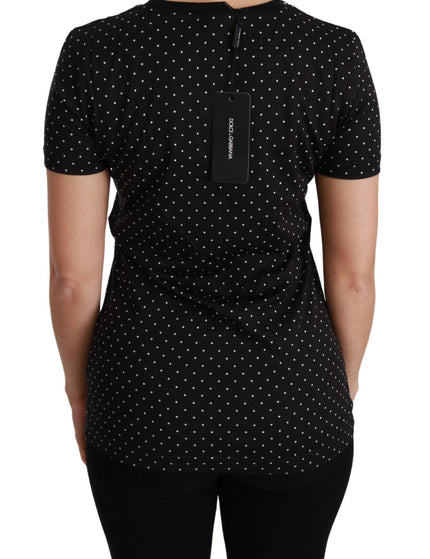 Dolce & Gabbana Black Dotted Crewneck Cotton Top T-shirt - Ellie Belle