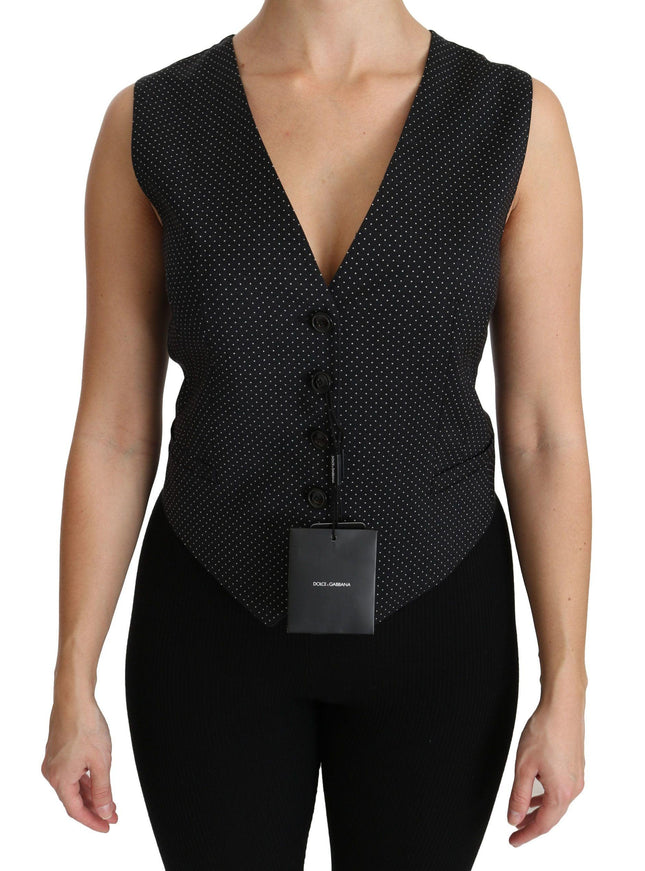 Dolce & Gabbana Black Dotted Waistcoat Vest Blouse Top - Ellie Belle