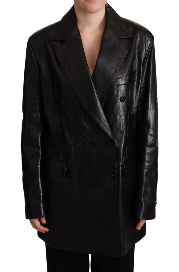 Dolce & Gabbana Black Double Breasted Coat Leather Jacket - Ellie Belle