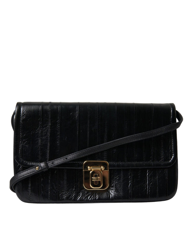 Dolce & Gabbana Black Eelskin Leather Shoulder Document Organizer Bag - Ellie Belle