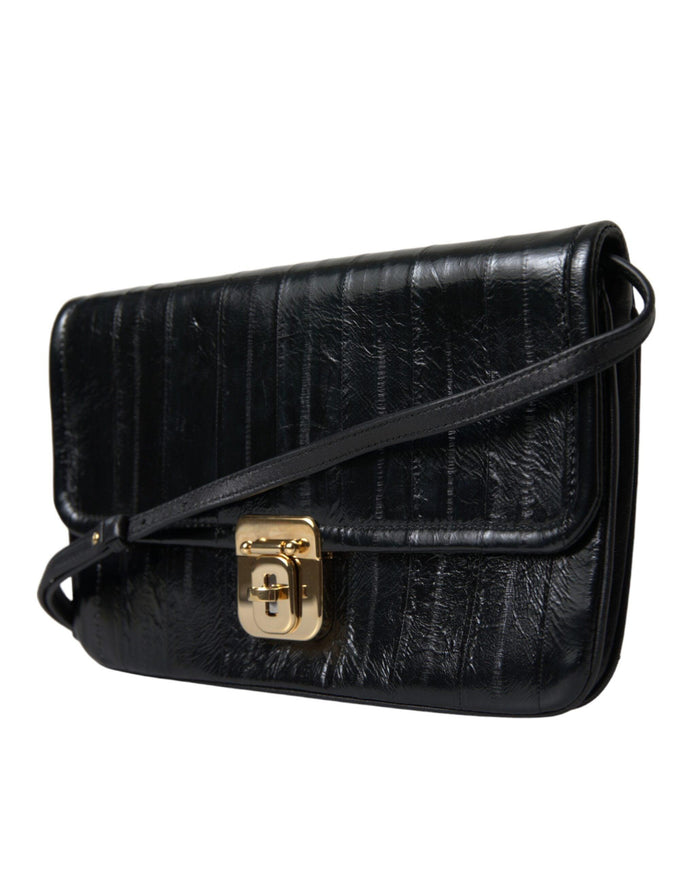 Dolce & Gabbana Black Eelskin Leather Shoulder Document Organizer Bag - Ellie Belle