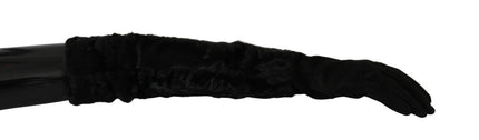 Dolce & Gabbana Black Elbow Length Mitten Suede Fur Gloves - Ellie Belle