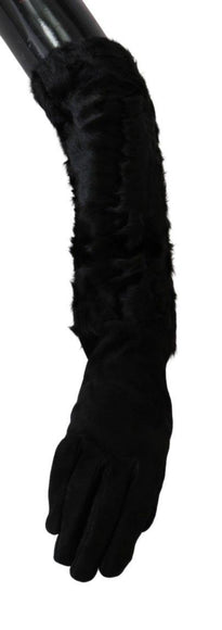 Dolce & Gabbana Black Elbow Length Mitten Suede Fur Gloves - Ellie Belle