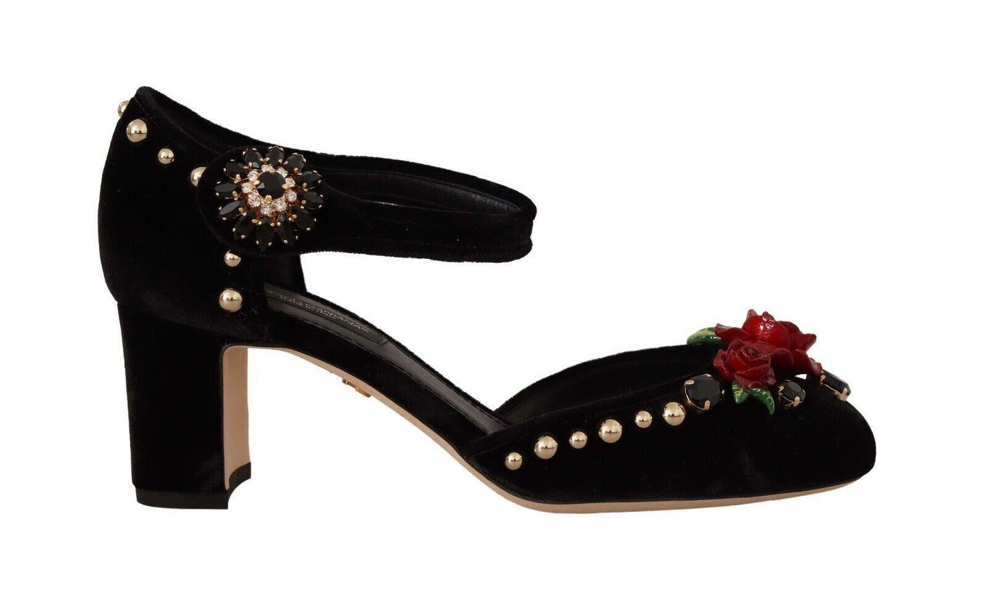 Dolce & Gabbana Black Embellished Ankle Strap Heels Sandals Shoes - Ellie Belle