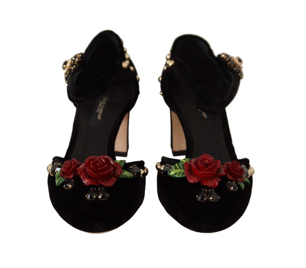 Dolce & Gabbana Black Embellished Ankle Strap Heels Sandals Shoes - Ellie Belle