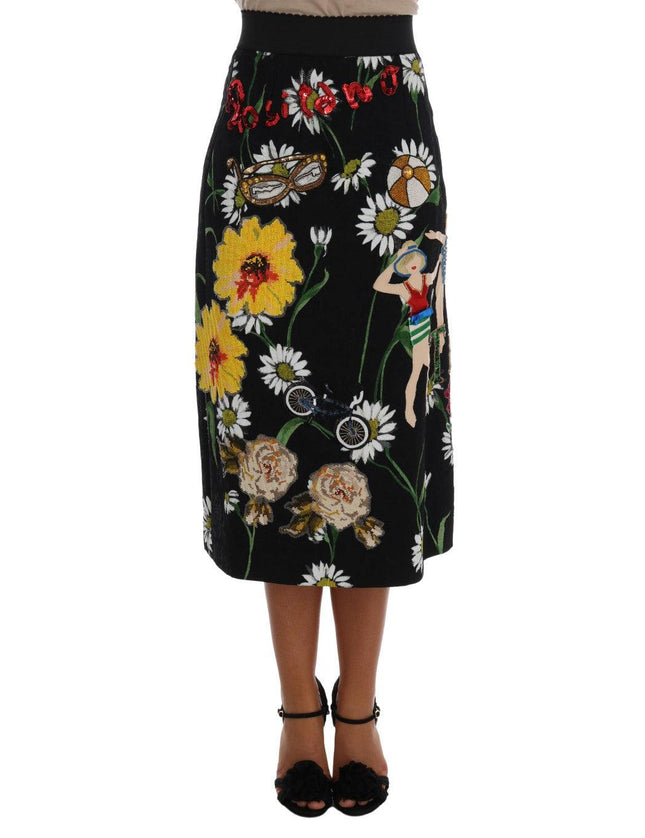 Dolce & Gabbana Black Embellished Daisy Brocade Skirt - Ellie Belle