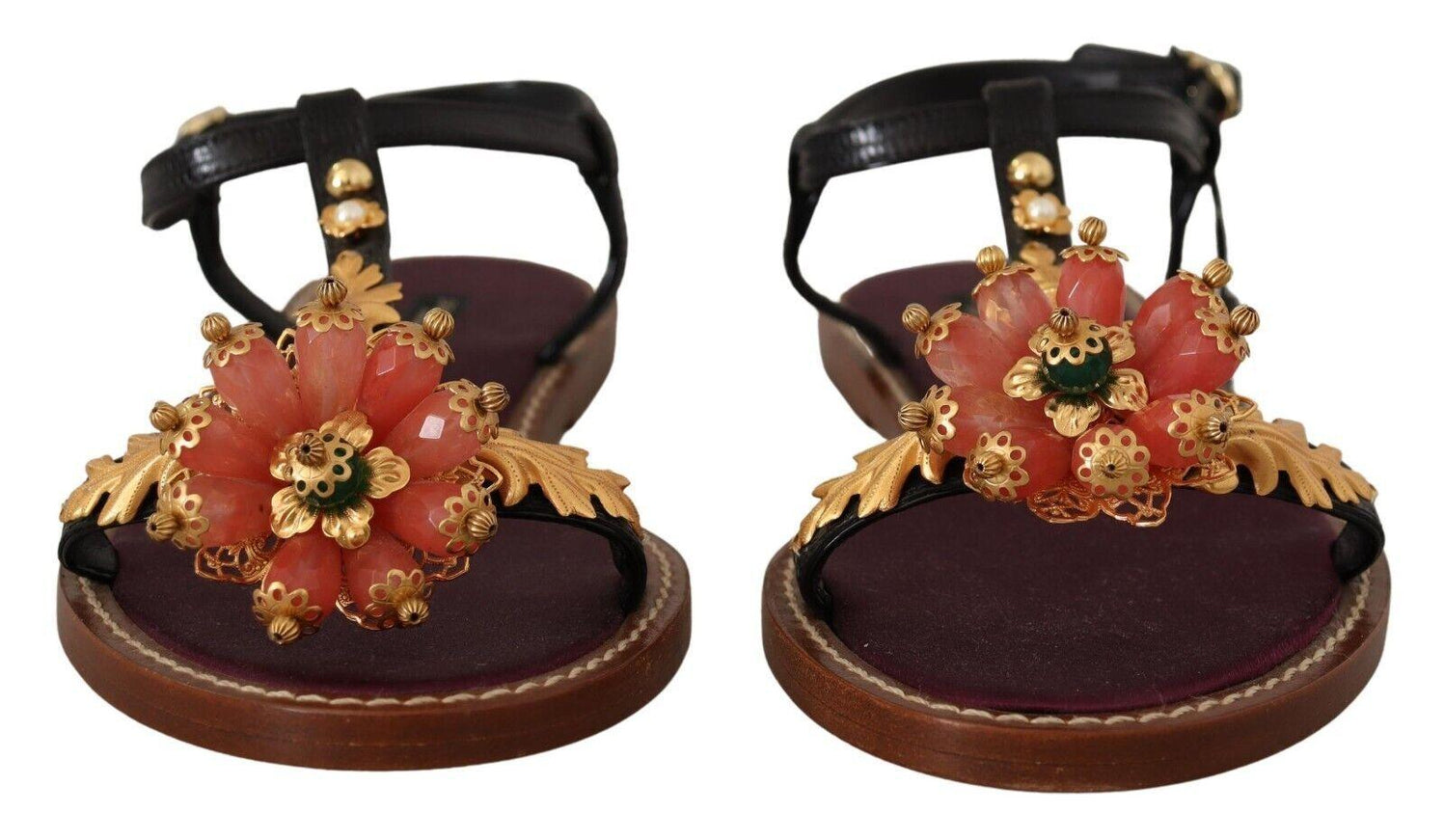 Dolce & Gabbana Black Embellished Slides Flats Sandals Shoes - Ellie Belle