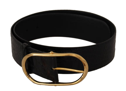 Dolce & Gabbana Black Embossed Leather Gold Tone Metal Buckle Belt - Ellie Belle