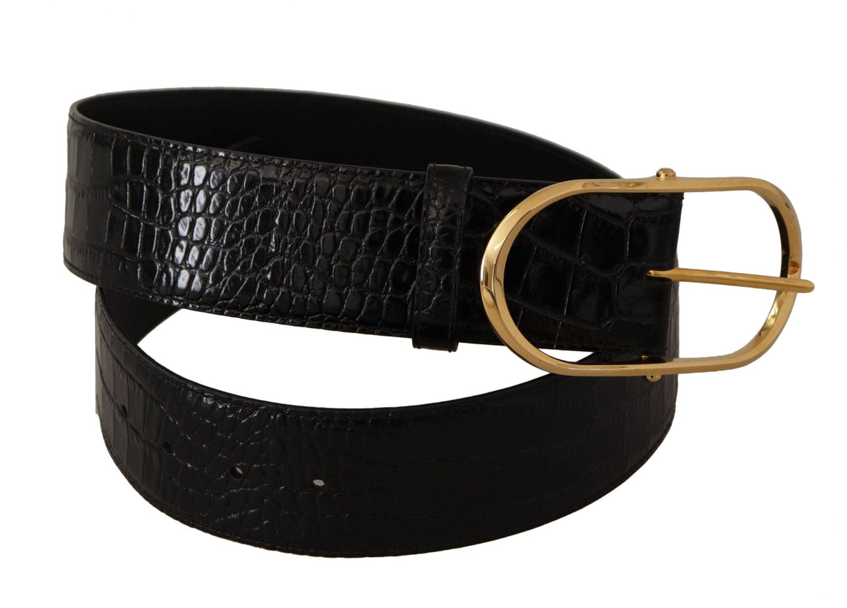 Dolce & Gabbana Black Embossed Leather Gold Tone Metal Buckle Belt - Ellie Belle