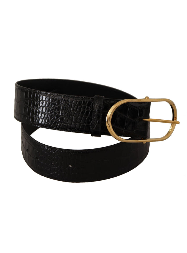 Dolce & Gabbana Black Embossed Leather Gold Tone Metal Buckle Belt - Ellie Belle