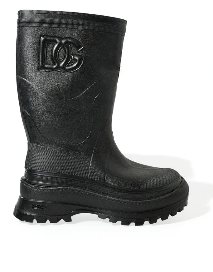 Dolce & Gabbana Black Embossed Metallic Rubber Boots Shoes - Ellie Belle