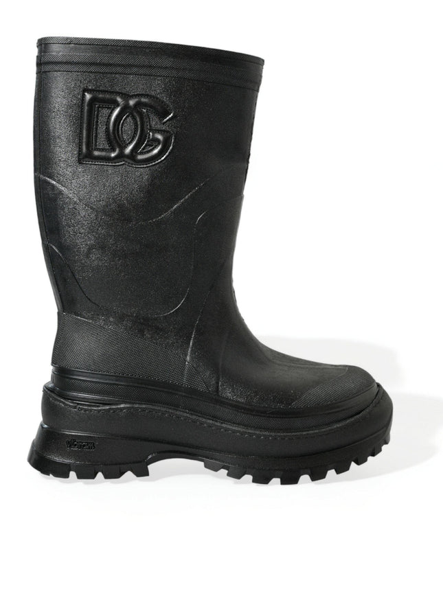 Dolce & Gabbana Black Embossed Metallic Rubber Boots Shoes - Ellie Belle