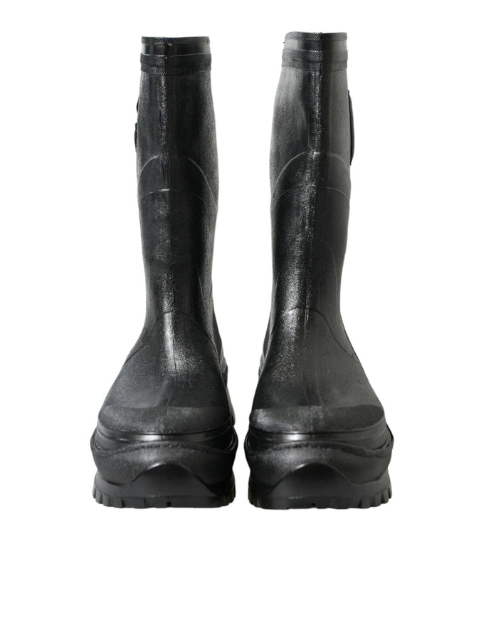 Dolce & Gabbana Black Embossed Metallic Rubber Boots Shoes - Ellie Belle