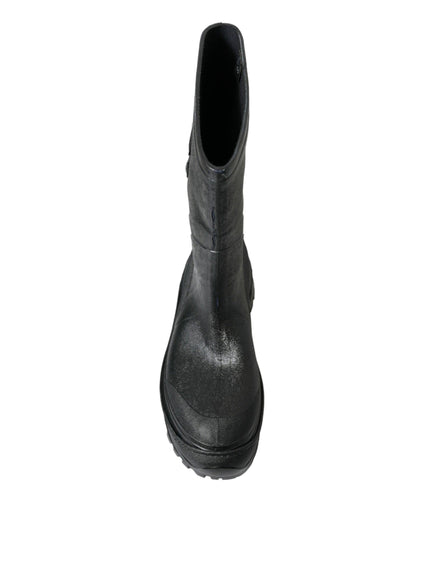 Dolce & Gabbana Black Embossed Metallic Rubber Boots Shoes - Ellie Belle