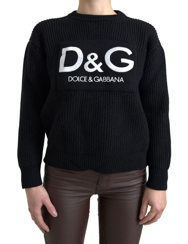 Dolce & Gabbana Black Embroidered Crew Neck Pullover Sweater - Ellie Belle