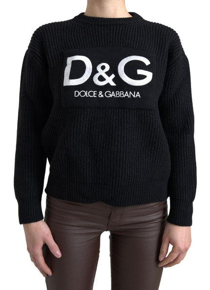 Dolce & Gabbana Black Embroidered Crew Neck Pullover Sweater - Ellie Belle