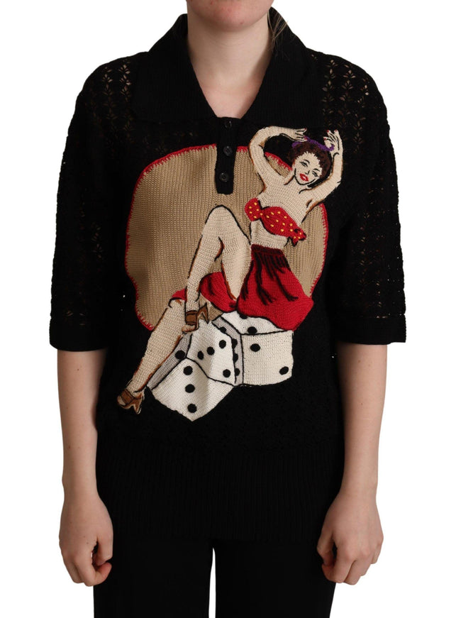 Dolce & Gabbana Black Embroidered Knitted Cotton Sweater - Ellie Belle