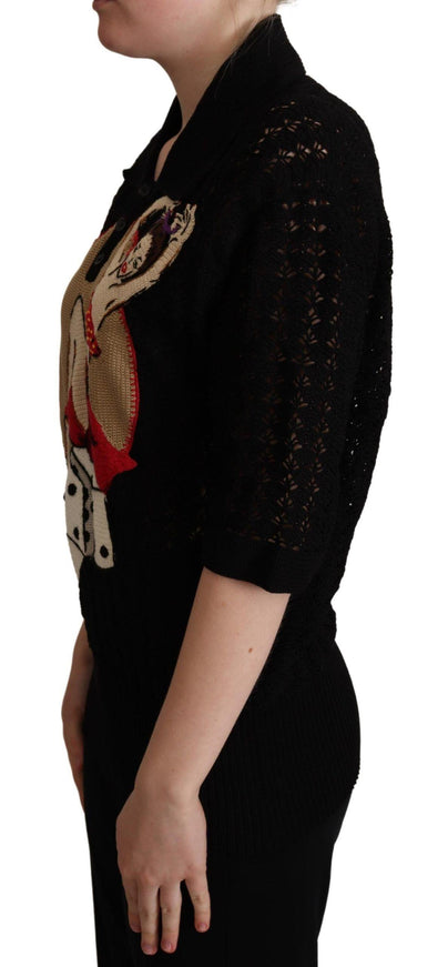 Dolce & Gabbana Black Embroidered Knitted Cotton Sweater - Ellie Belle