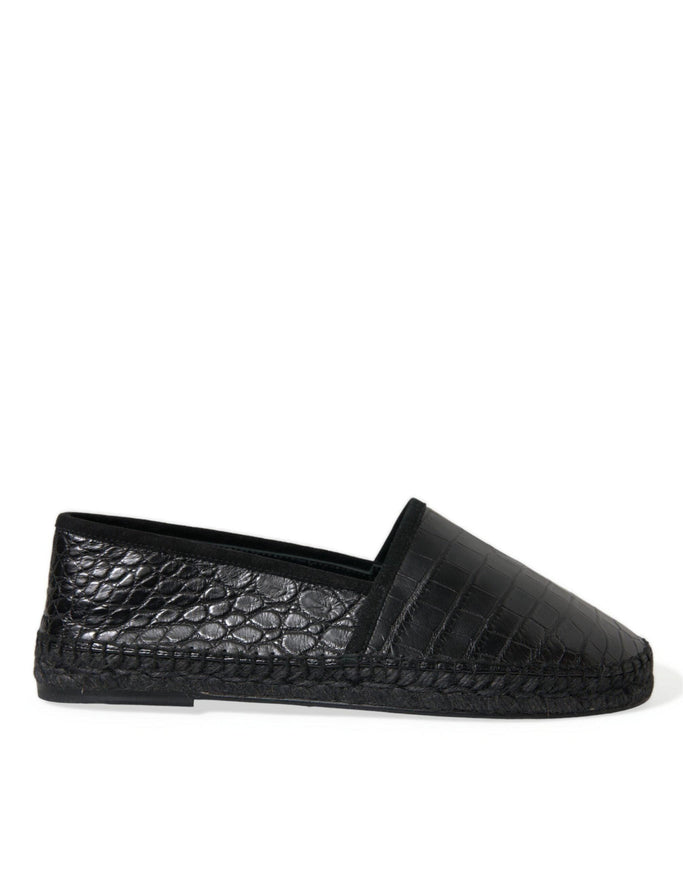 Dolce & Gabbana Black Exotic Leather Espadrilles Slip On Shoes - Ellie Belle