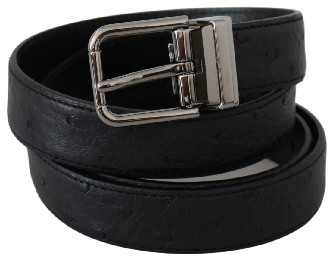 Dolce & Gabbana Black Exotic Skin Pattern Silver Buckle Belt - Ellie Belle