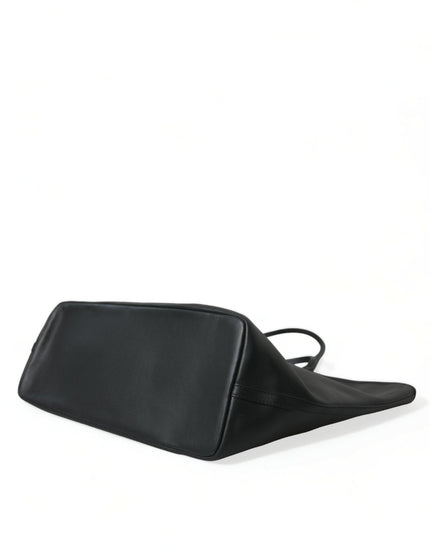 Dolce & Gabbana Black Fefè Medium Leather Logo Tote Shopping Bag - Ellie Belle