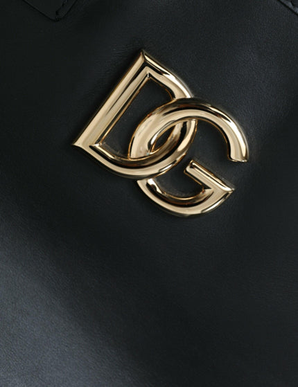 Dolce & Gabbana Black Fefè Medium Leather Logo Tote Shopping Bag - Ellie Belle