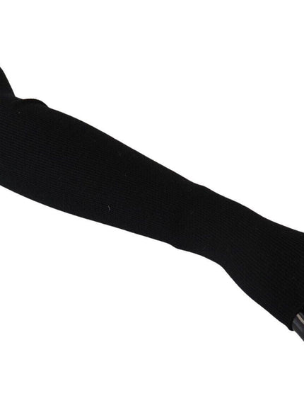 Dolce & Gabbana Black Fingerless Elbow Length One Size Wool Knit Gloves - Ellie Belle