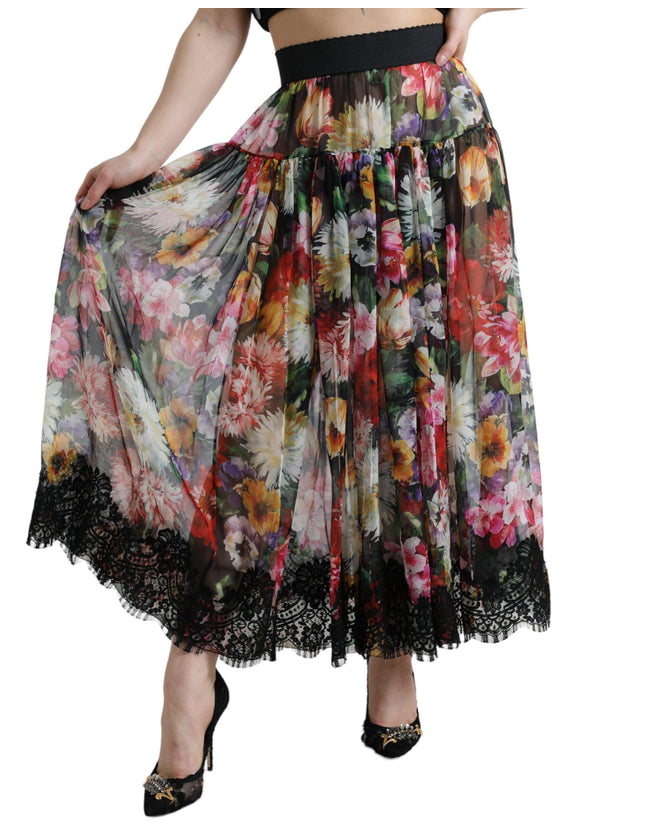 Dolce & Gabbana Black Fiori Lace High Waist Aline Maxi Skirt - Ellie Belle