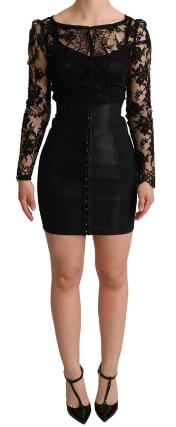 Dolce & Gabbana Black Fitted Lace Top Bodycon Mini Dress - Ellie Belle