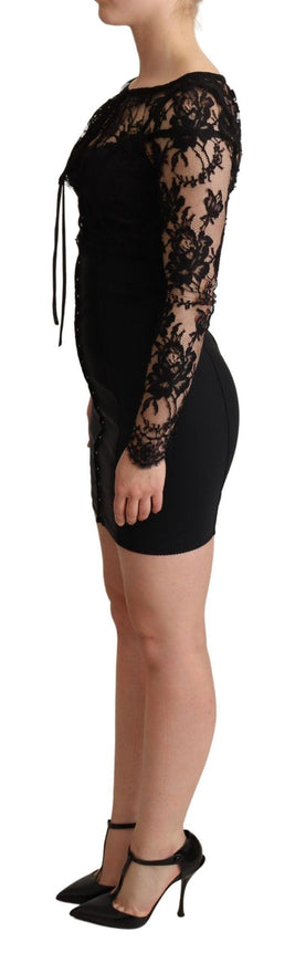 Dolce & Gabbana Black Fitted Lace Top Bodycon Mini Dress - Ellie Belle