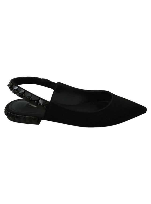 Dolce & Gabbana Black Flats Slingback Charmeuse Shoes - Ellie Belle