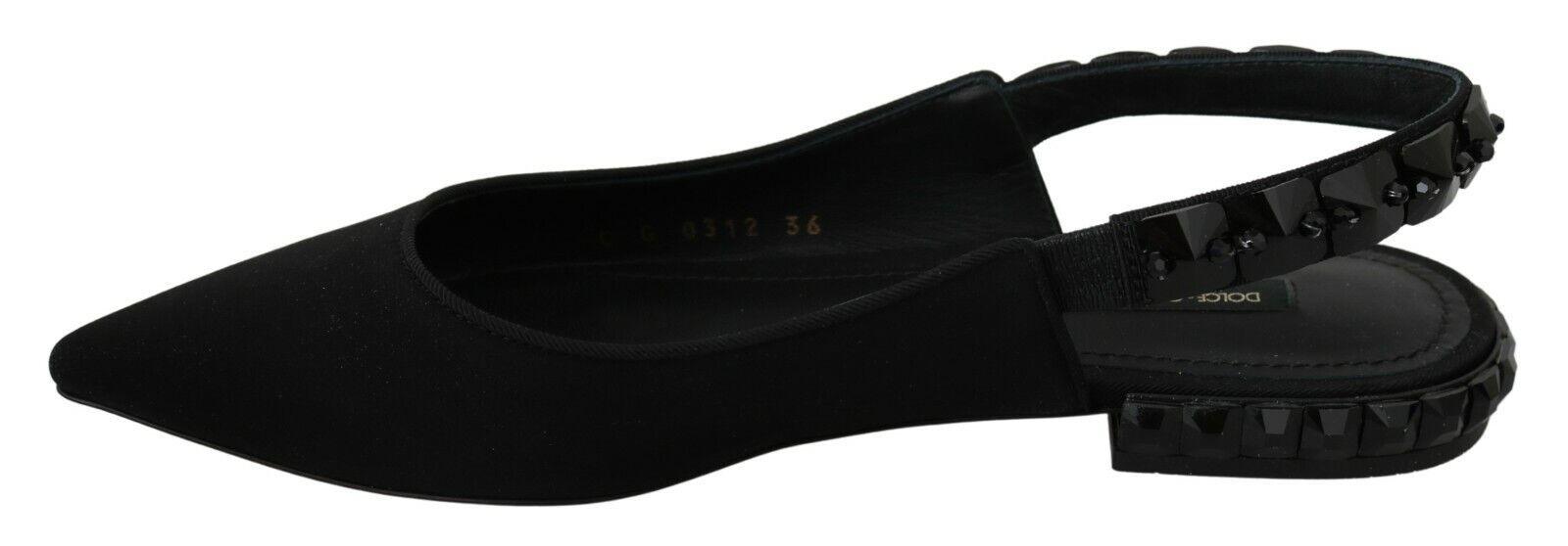 Dolce & Gabbana Black Flats Slingback Charmeuse Shoes - Ellie Belle