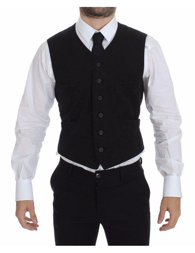 Dolce & Gabbana Black Flax Cotton Dress Vest Blazer - Ellie Belle