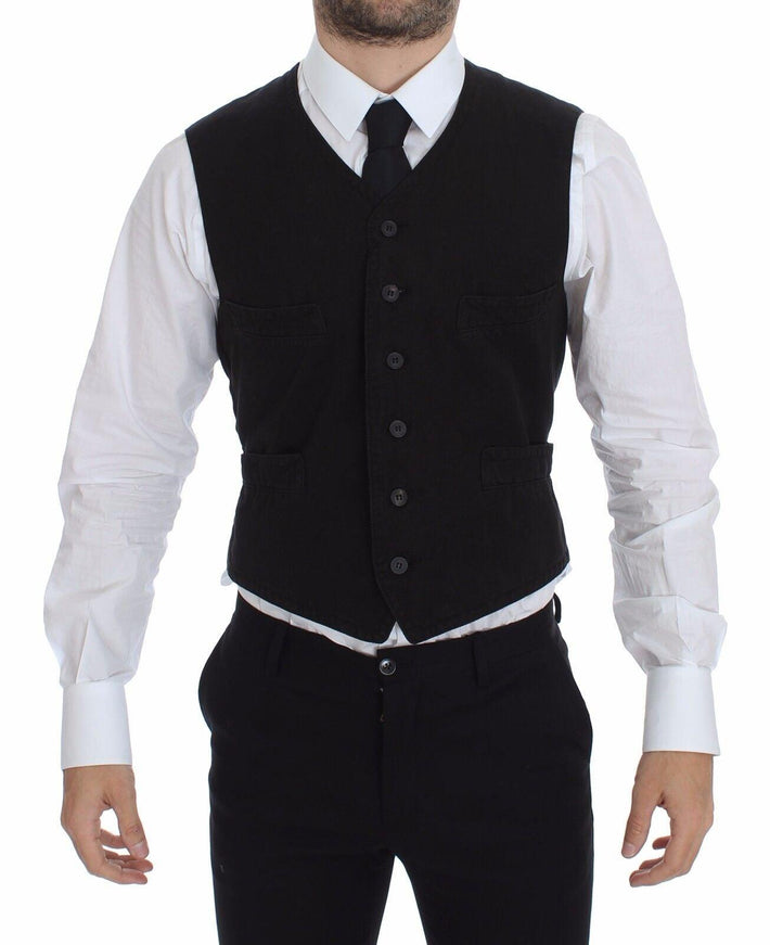 Dolce & Gabbana Black Flax Cotton Dress Vest Blazer - Ellie Belle