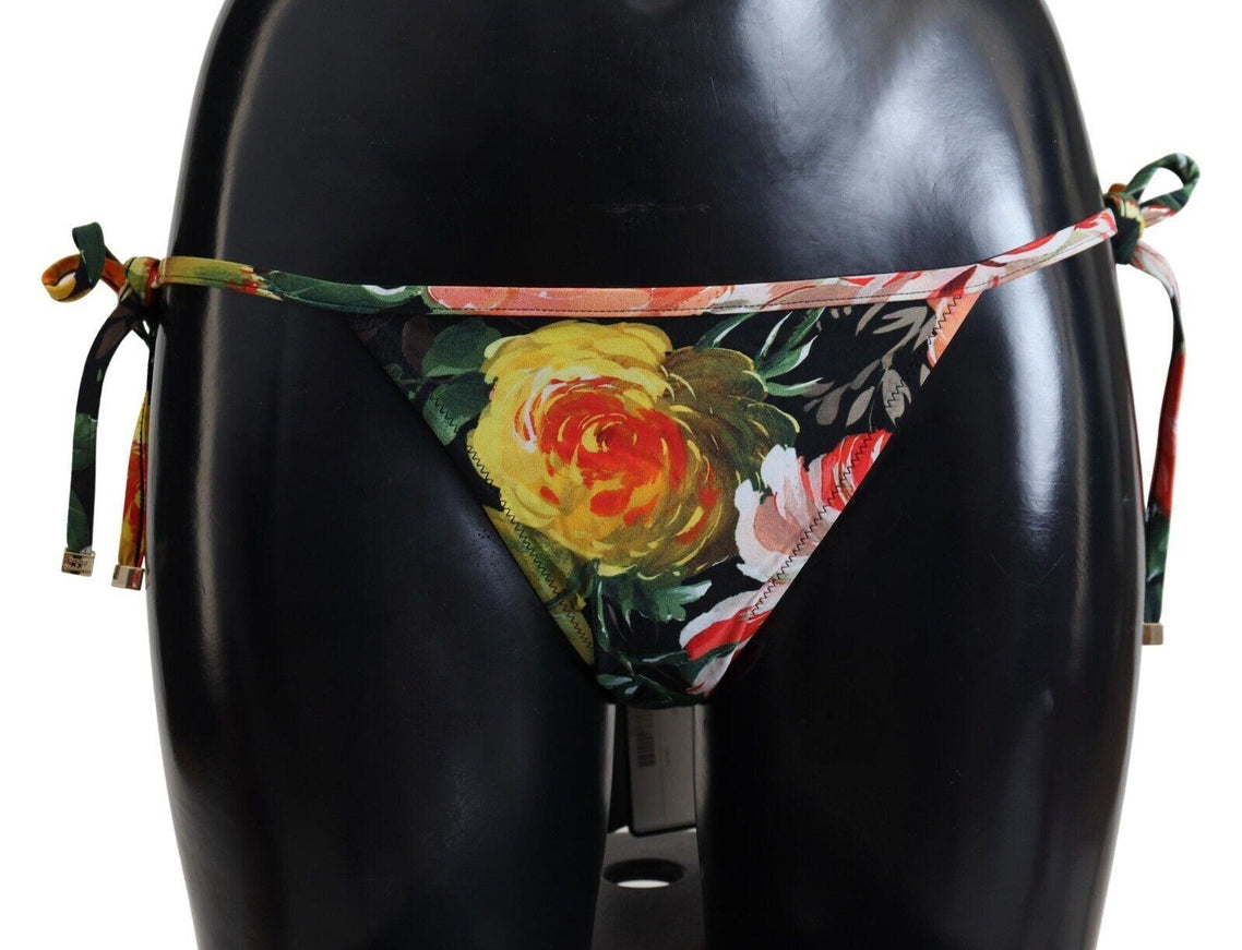 Dolce & Gabbana Black Floral Beachwear Swimsuit Bottom Bikini - Ellie Belle