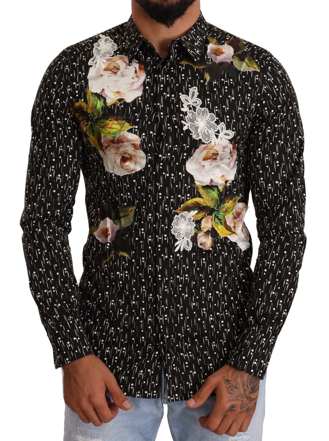 Dolce & Gabbana Black Floral Brocade Cotton Shirt - Ellie Belle