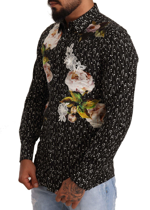 Dolce & Gabbana Black Floral Brocade Cotton Shirt - Ellie Belle