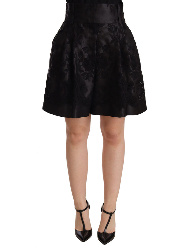 Dolce & Gabbana Black Floral Brocade High Waist Mini Shorts - Ellie Belle
