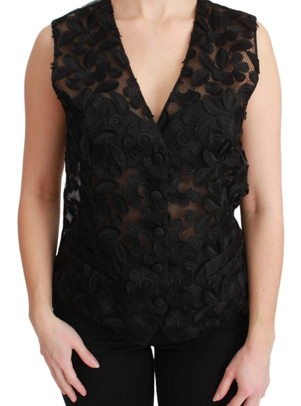 Dolce & Gabbana Black Floral Brocade Top Gilet Waistcoat