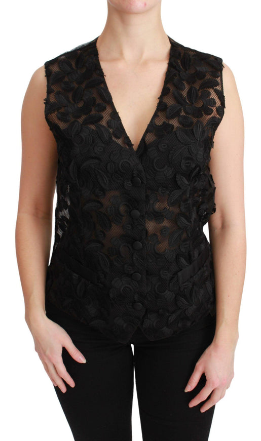 Dolce & Gabbana Black Floral Brocade Top Gilet Waistcoat